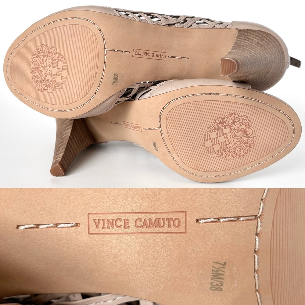 Vince Camuto Atina Woven Leather Peep-Toe Heeled Booties Size 7.5 - Picture 11 of 12
